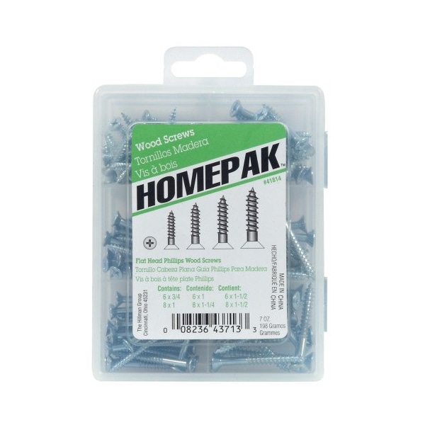 Hillman Wood Screw, #6, #8, 3/4 in, 1 in, 1-1/2 in (#6 Screw Size); 1 in;1-1/4 in; 1-1/2 in (#8 Screw Size) 41814 - main